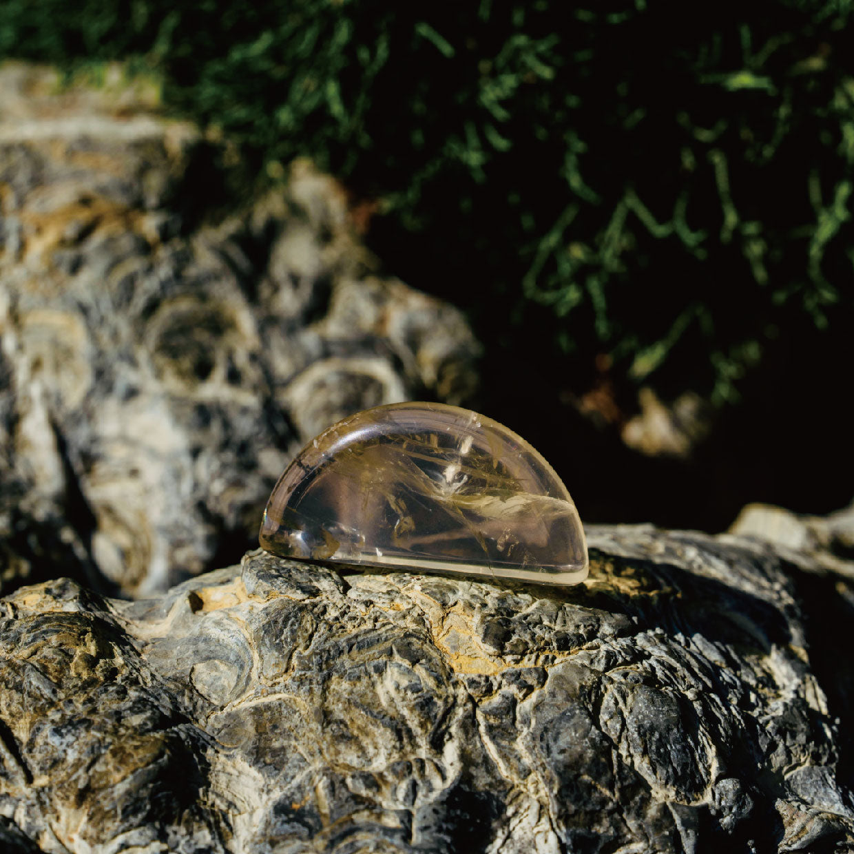 Orblink Smoky Quartz Half-Moon Stone - Polished Pocket Crystal on Leather for Grounding & Stability