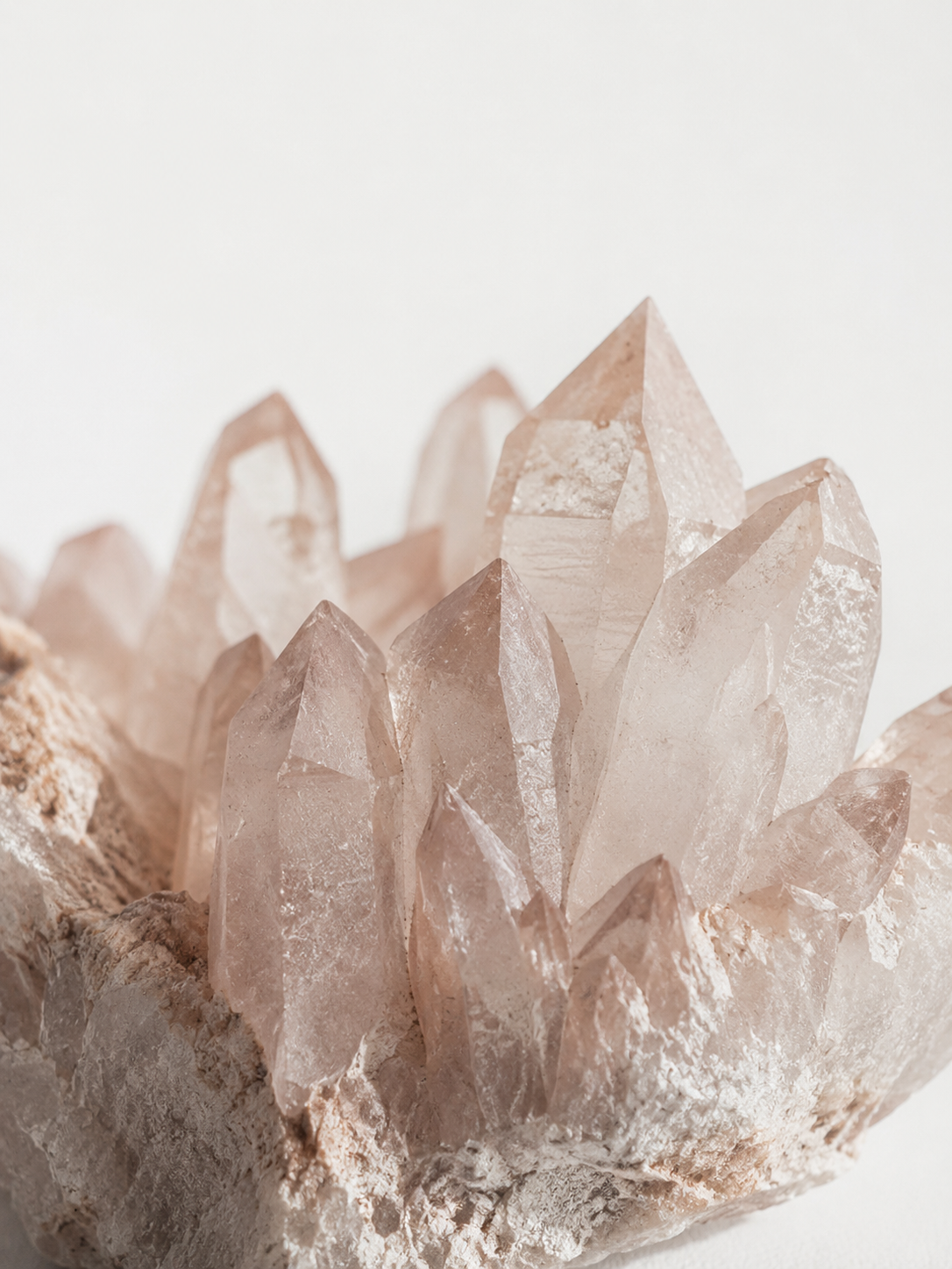 Clear quartz cluster in soft neutral light