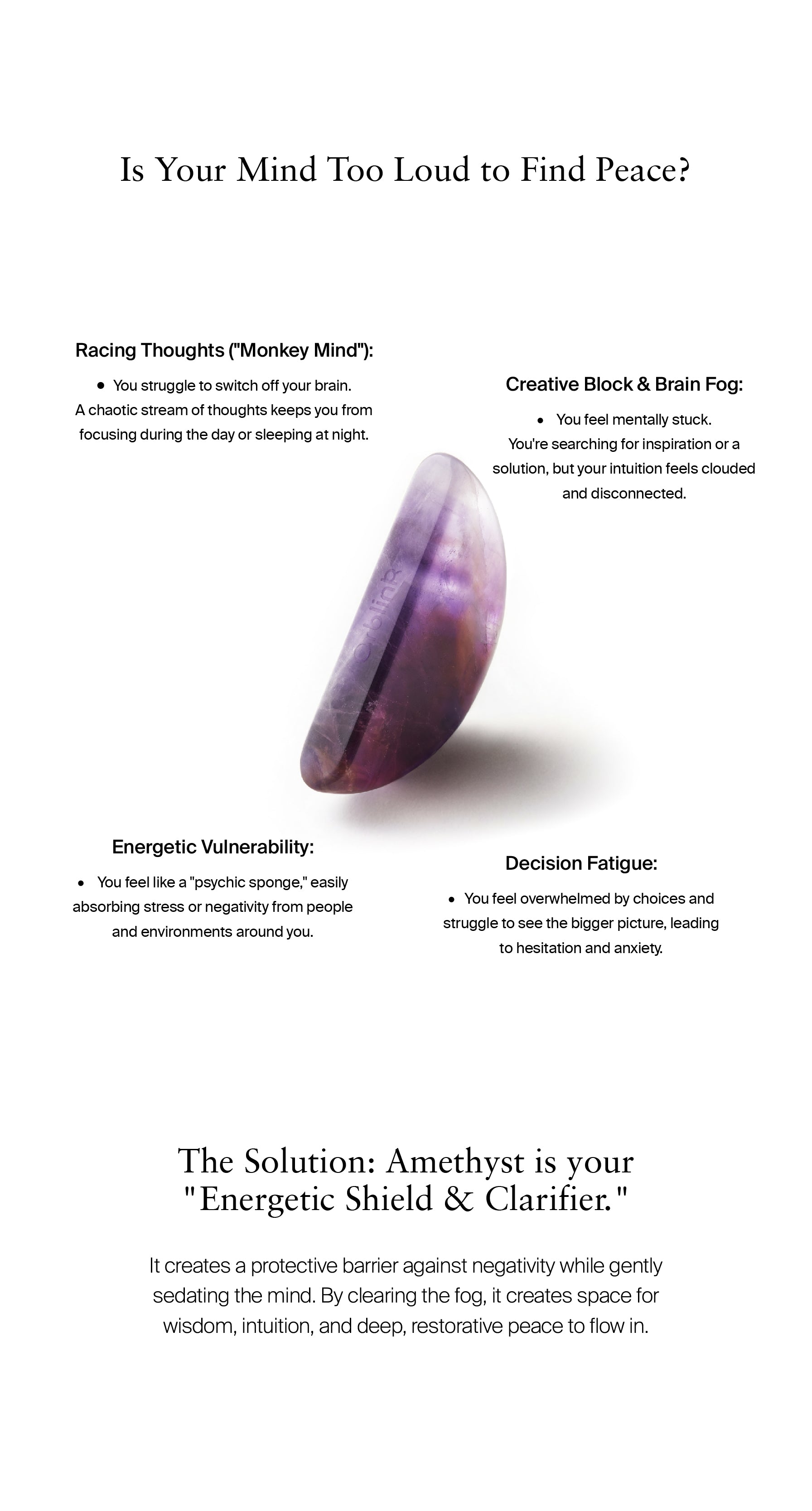 Amethyst stone infographic about easing mental overload