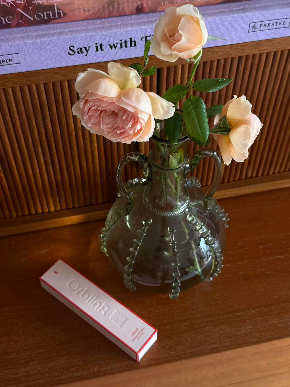 Soft Rose incense box with flowers and a customer note