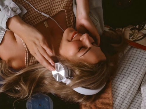 Orblink Guided Meditation Ritual - Woman Listening to Sound Bath Audio for Healing Energy Connection